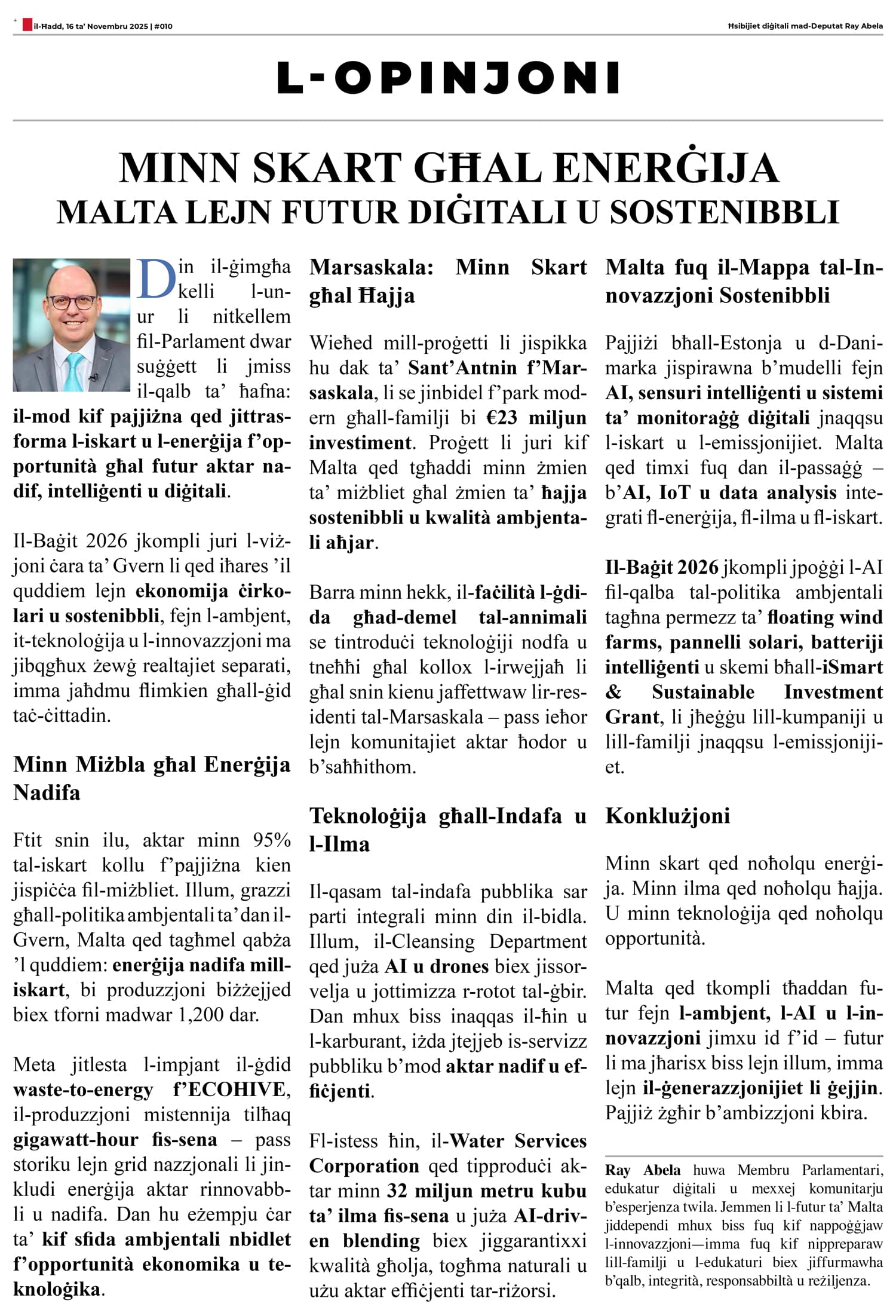 Ray Abela — article excerpt, L-Opinjoni, November 16, 2025